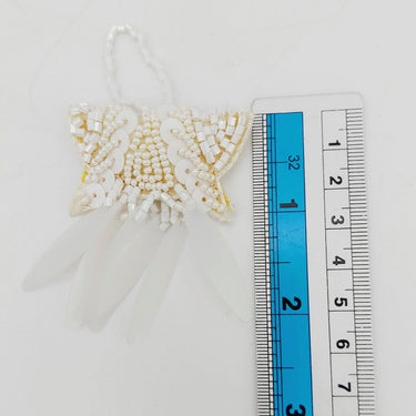 White Handmade Beaded Tassels With Long Sequins, Sequin Latkan, Beaded Latkans